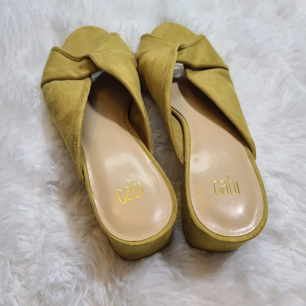 Cabi Sage Green Mules Women's Sz 10 Suede Wedge Heel EC